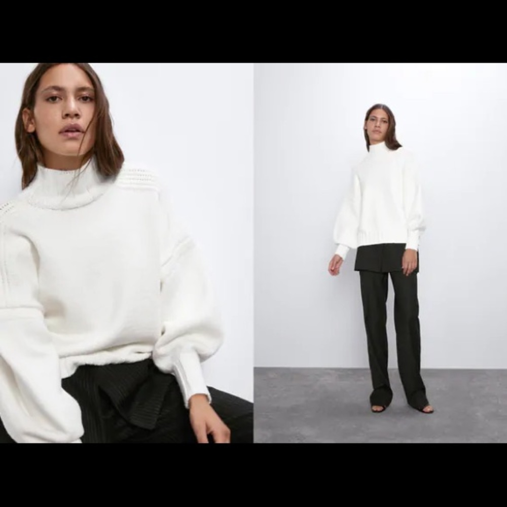 Zara Balloon Sleeve Sweater White